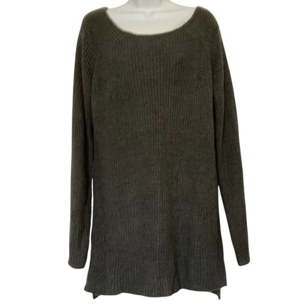 Mary McFadden‎ Collection Ribbed Tunic Sweater Charcoal Gray Long Sleeve Large